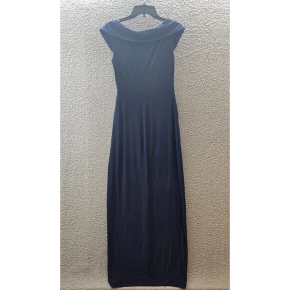 Lauren Ralph Lauren Jersey Off-the-Shoulder Side-Slit Column Gown Women's 6 Navy